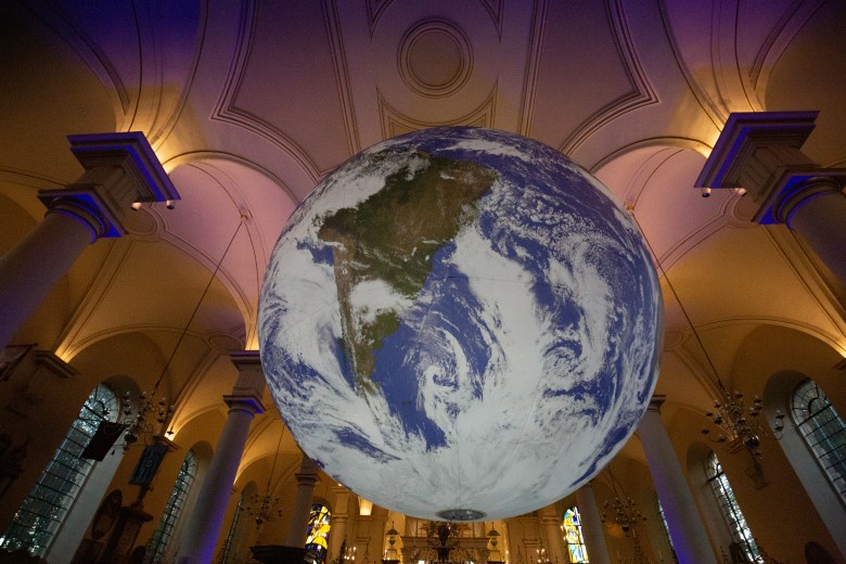 South America on Gaia by Luke Jerram in Derby Cathedral