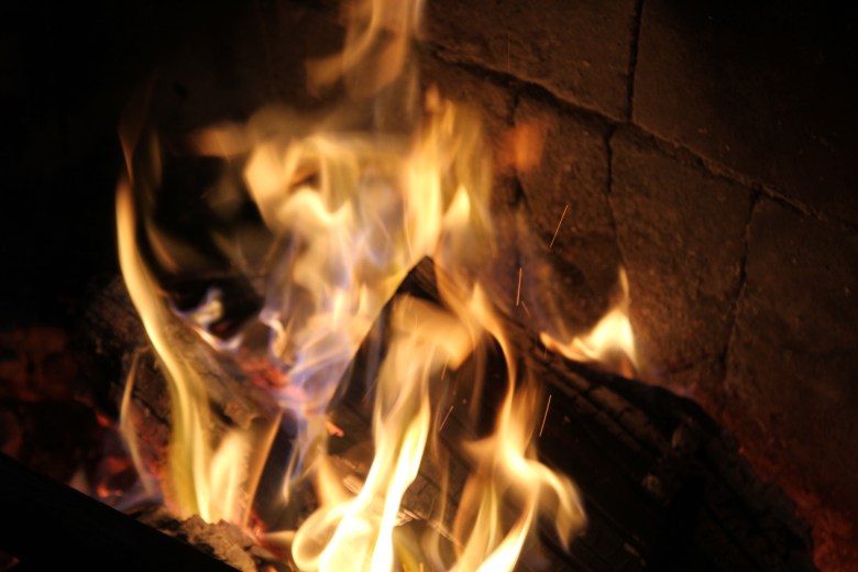 Wood burning in a fireplace
