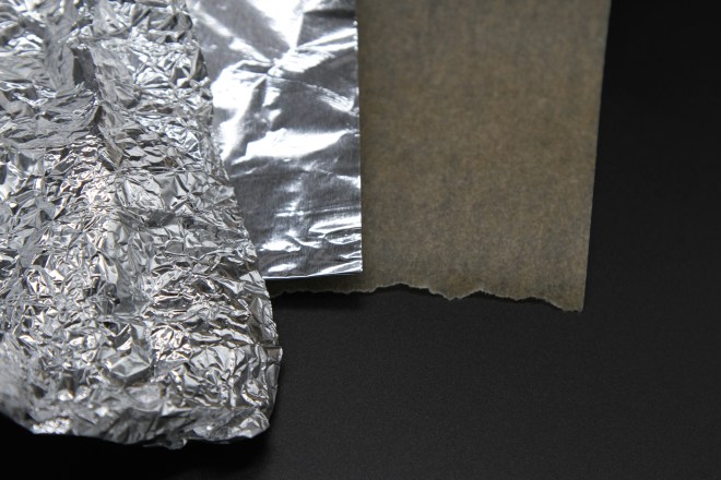 Aluminium foil and greaseproof paper
