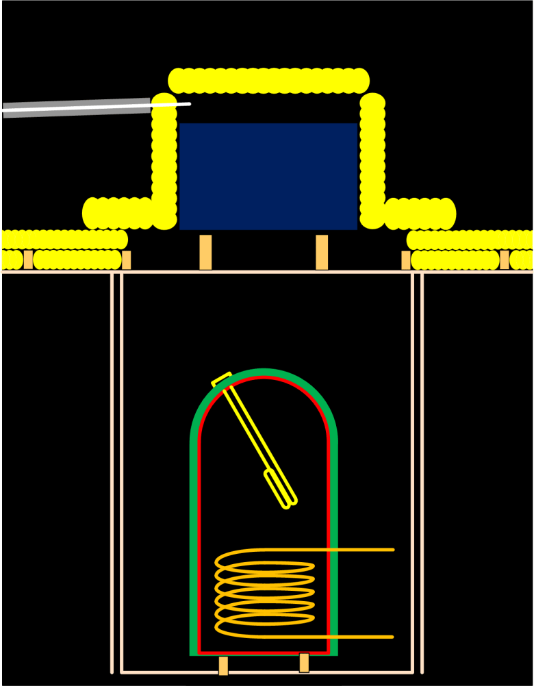 Insulated tank arrangement in a "gravity-fed" system.