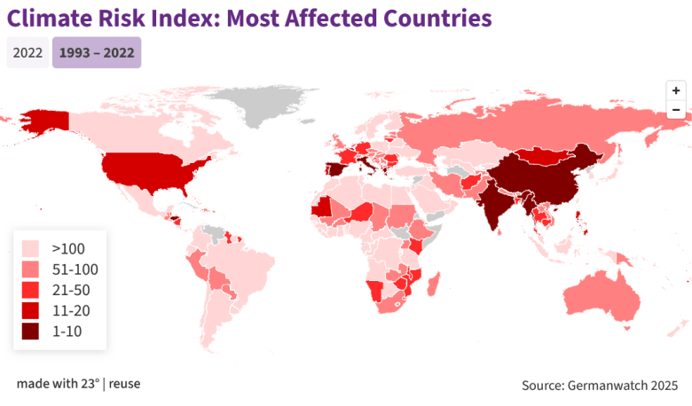 Map of Countries Ranked by Climate Risk Index